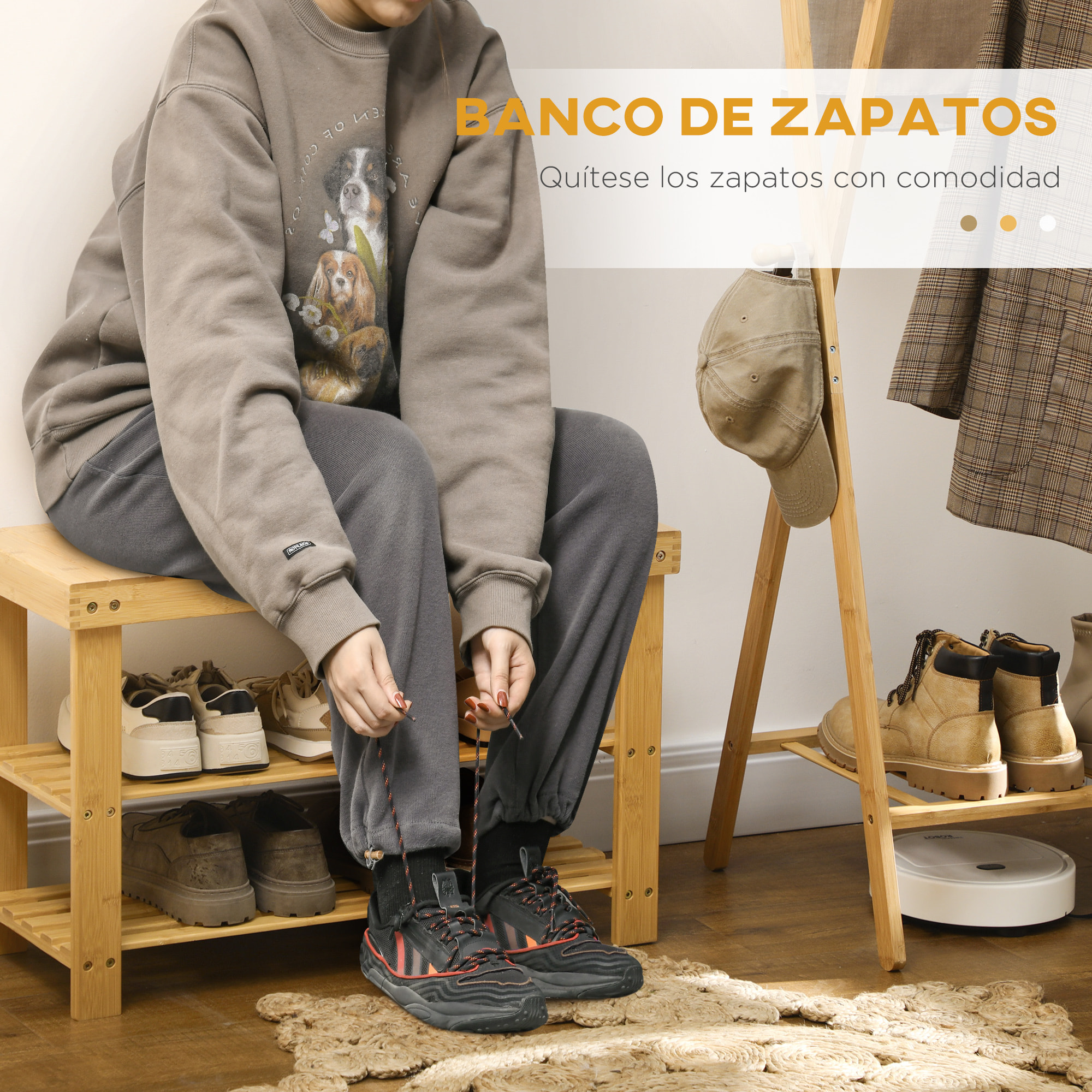 Banco Zapatero de Bambú Zapatero con Asiento Organizador de Zapatos de 3 Niveles para 6-9 Pares Zapatos para Entrada Salón Dormitorio 70x28x45 cm Natural