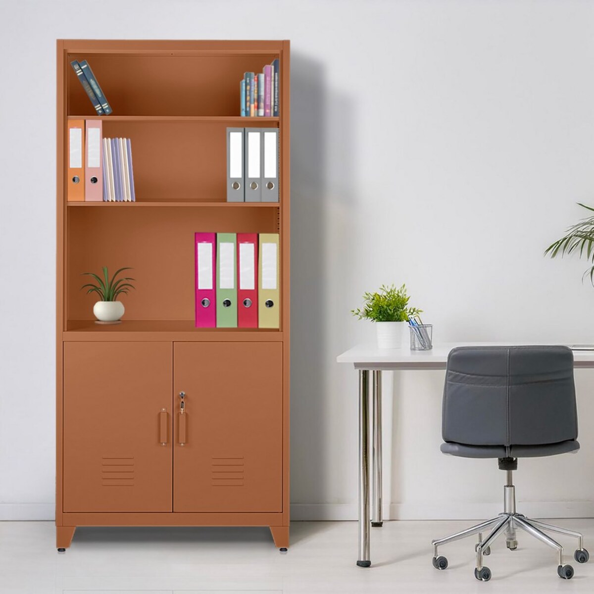 Armadio metallo semiaperto con ante e 5 scaffali mattone 84x45x190 cm - Yumi