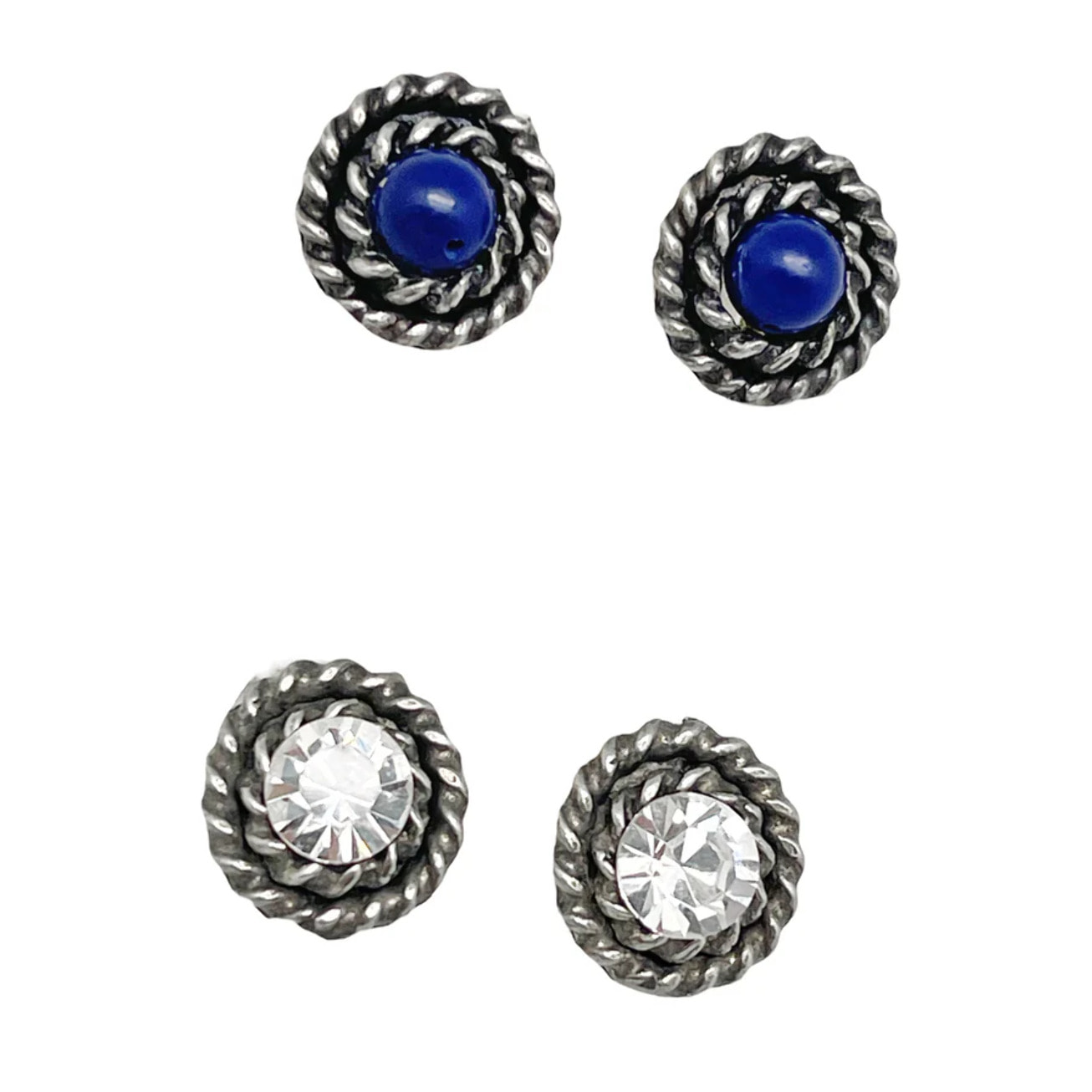 Pack de pendientes redondo filiigrana Sw cristal y Piedra azul_lapislazuli plata 10µ