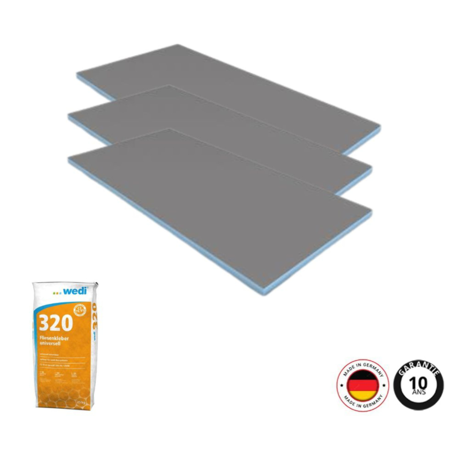 Pack 3 panneaux de construction WEDI 125 x 60 x 3 cm + colle à carrelage universelle 320