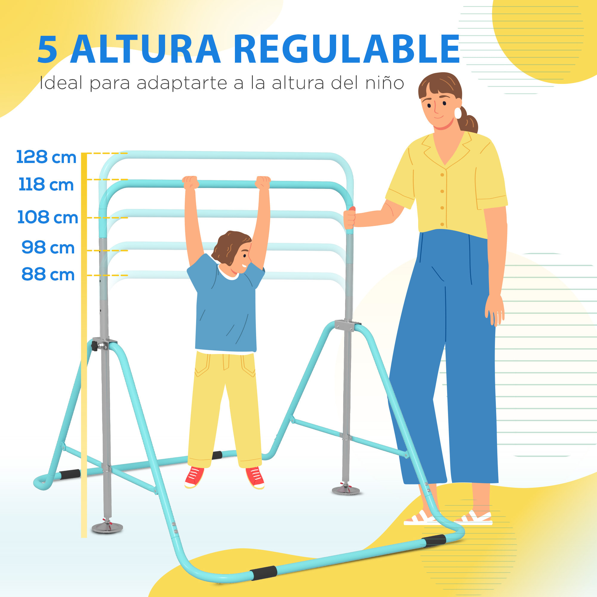 Barra de Gimnasia Artística, Barra Horizontal Plegable, Altura Ajustable, Equipo de Gimnasia para Entrenamiento en Casa, para Niños y Niñas, Azul Celeste