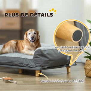 Canapé pour chien grande taille dim. 100L x 70l x 30H cm - housse zippée lavable - bois polyester gris