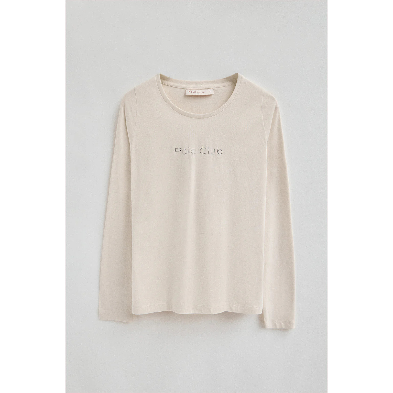 Camiseta color crudo de manga larga con brillantes Polo Club