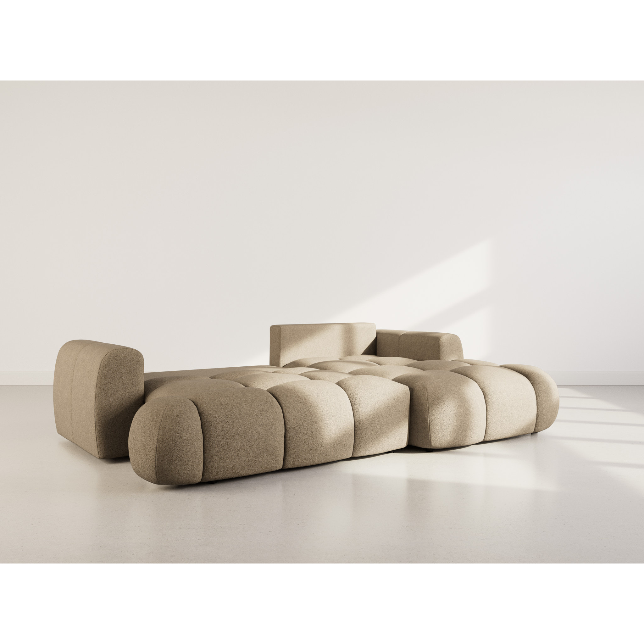 Yulin - Canapé d'angle droit 4 places convertible avec coffre en tissu bouclette - Marron