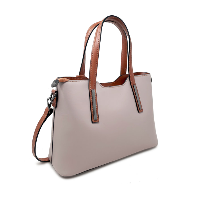 Chicca Borse - Borsa a Mano Donna in Vera Pelle - Colore Cipria - Cuoio