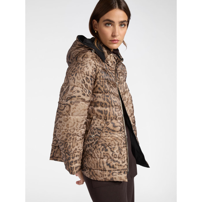 Elena Mirò - Chaqueta de plumón reversible con estampado animal - Marrón