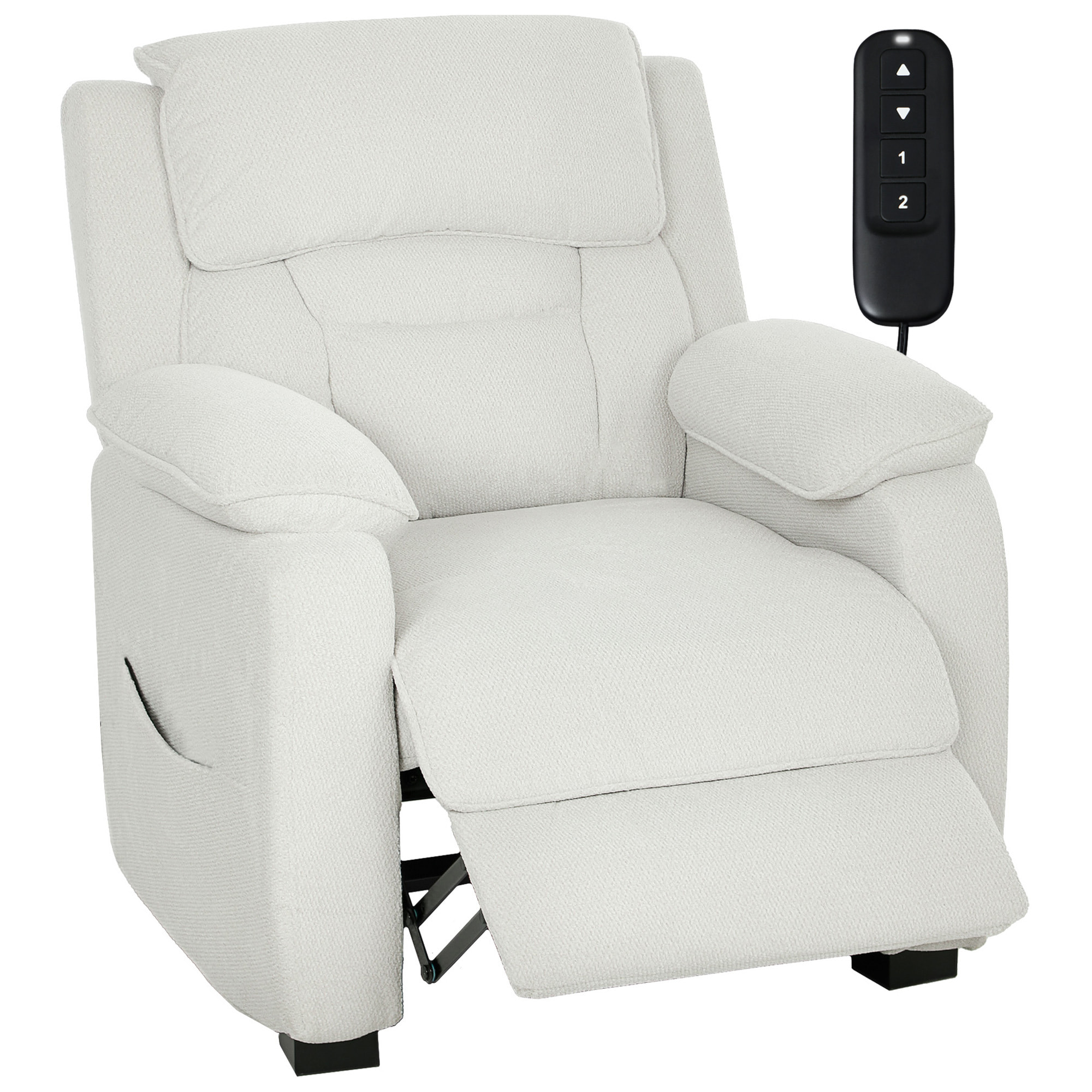 Sillón Relax Reclinable Eléctrico con Motor Silencioso, Sillón Reclinable de Terciopelo con Mando con 2 Posiciones de Memoria, Reposapiés, Reposacabezas, Puerto USB, Bolsillos, Blanco Crema
