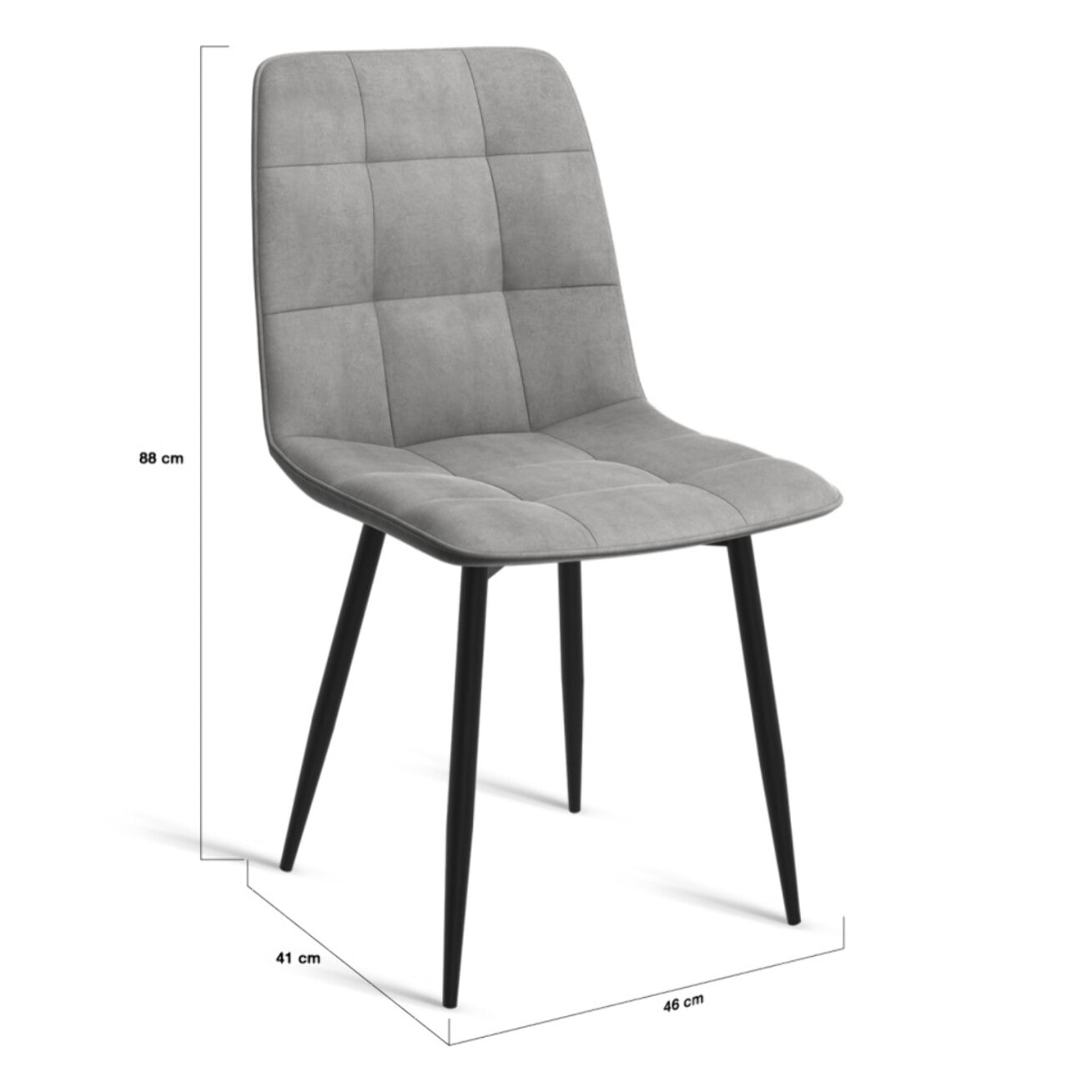 Chaises Linda velours gris clair pieds noirs - lot de 6