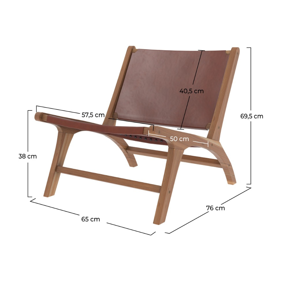 Fauteuil  en teck et cuir lisse marron - Kuna