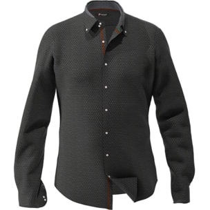 Camicia Uomo 2bottoni Button Down Doppio Collo Slim Jacquard Fantasia Nero/Grigio Scuro