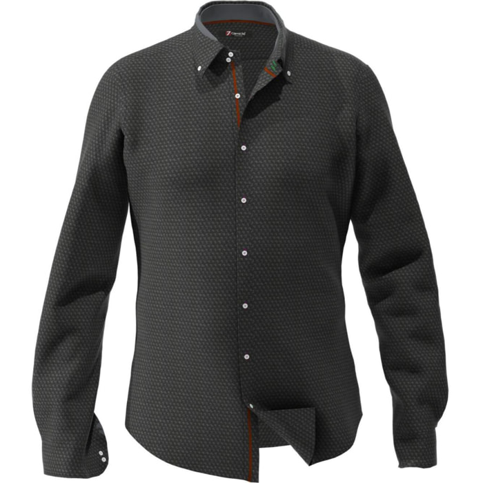 Camicia Uomo 2bottoni Button Down Doppio Collo Slim Jacquard Fantasia Nero/Grigio Scuro