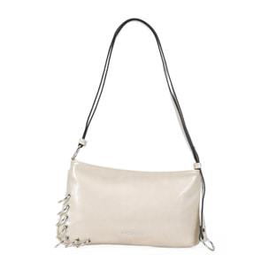 Bolso de hombro beige pequeño con anillas metálicas