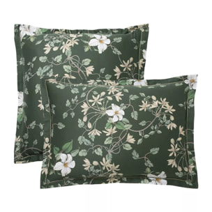 Taie d'oreiller satin de coton imprimé vert Gardenias mousse