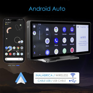 DAM Pantalla táctil B5303R para coche 10,2'' HD. Android Auto/Car Play inalámbrico. Bluetooth MP5 con Mirror Link, dashcam frontal + trasera 12 LED. 24,45x2,5x9,8 Cm. Color: Negro