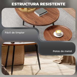 Juego de 2 Mesas Auxiliares Apilables Mesas Nido Mesitas de Café Estilo Moderno con Marco de Metal para Salón Dormitorio Oficina 80x55x49 cm y Ø40x39 cm Efecto Madera y Negro