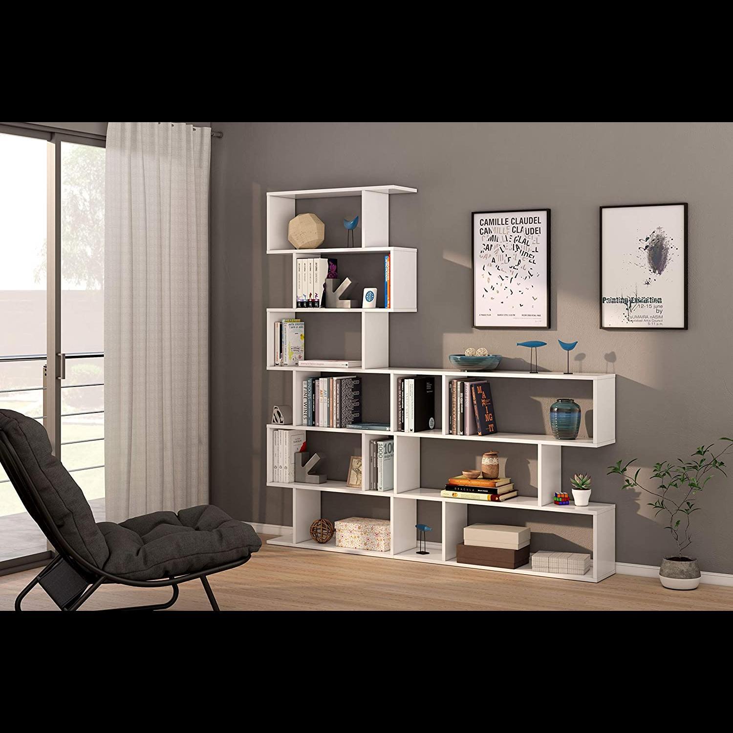 Libreria Friburgo Design Scaffale Mensola Moderna Bianca Mobile per Libri con Ripiani per Soggiorno Salotto 192 x 80 x 25 cm (Colore Bianco)