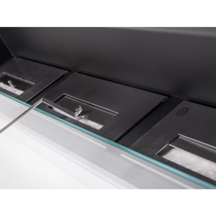 Très grande cheminée murale à l'éthanol en acier et verre trempé