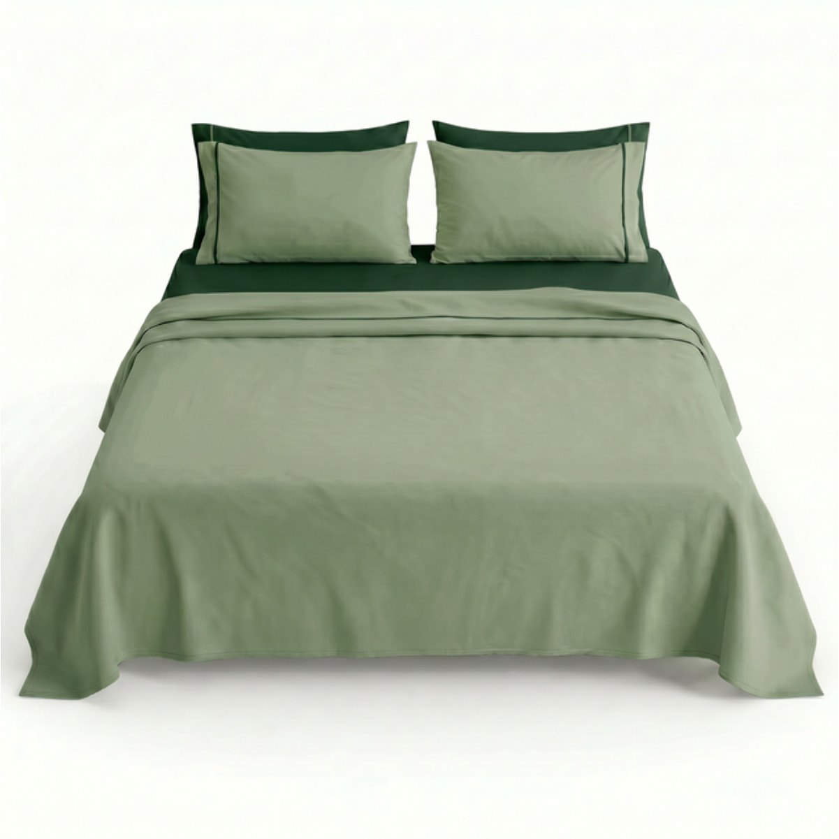 Completo Lenzuola in 100% Cotone con Piping Elegante, Set Letto Morbido e Traspirante con Lenzuolo Sopra, Sotto con Angoli Elasticizzati e Federa Coordinata