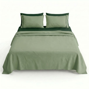 Completo Lenzuola in 100% Cotone con Piping Elegante, Set Letto Morbido e Traspirante con Lenzuolo Sopra, Sotto con Angoli Elasticizzati e Federa Coordinata