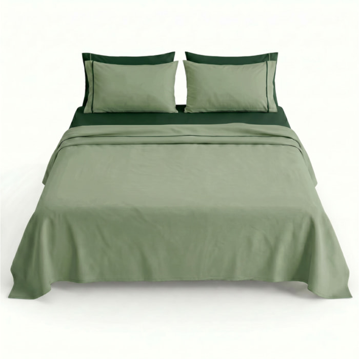 Completo Lenzuola in 100% Cotone con Piping Elegante, Set Letto Morbido e Traspirante con Lenzuolo Sopra, Sotto con Angoli Elasticizzati e Federa Coordinata