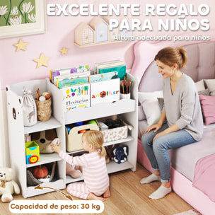 Estantería Infantil para Juguetes con Estantes Abiertos, Compartimentos, Diseño de Ositos, Organizador de Juguetes para Dormitorio, Sala de Juegos, Guardería, Blanco