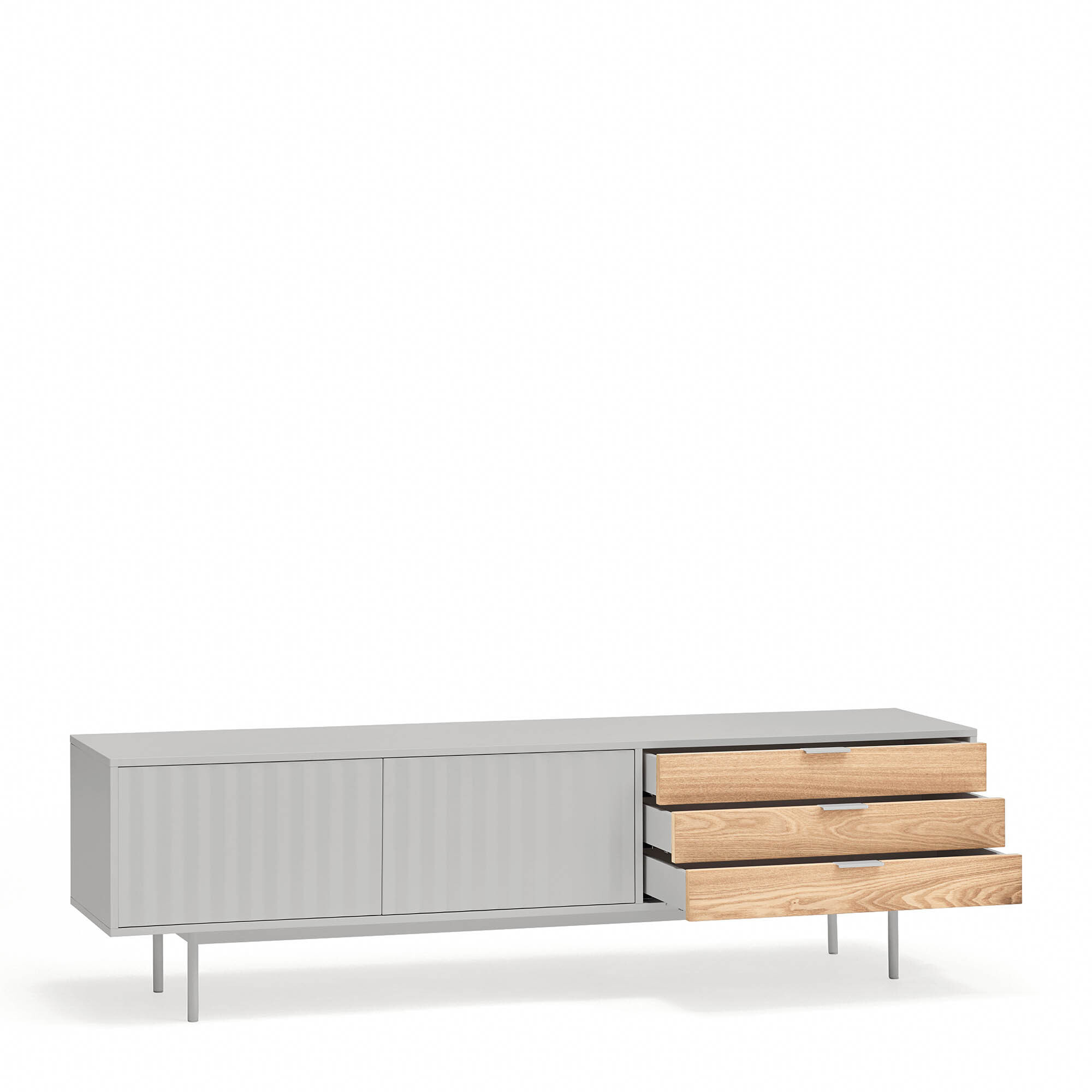 Mueble de televisión Sierra 2 puertas y 3 cajones gris claro y roble