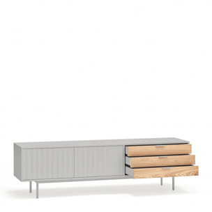 Mueble de televisión Sierra 2 puertas y 3 cajones gris claro y roble