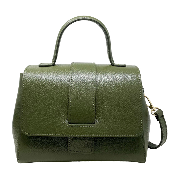 Chicca Borse - Borsa a Mano Donna in Vera Pelle - Colore Verde Militare