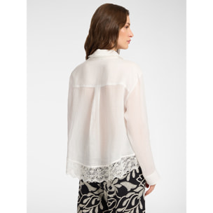 Elena Mirò - Camisa de ramio con encaje - Blanco