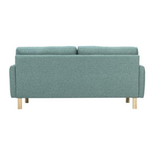 Canapé design 3 places en tissu vert de gris et bois clair BONO
