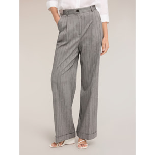 Motivi - Pantalones palazzo de mezcla de lino a rayas - Gris