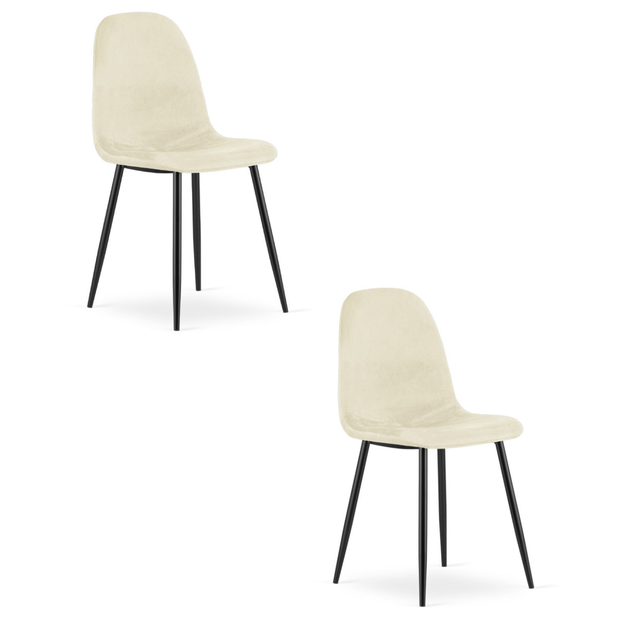 Set di 2 sedie Como in velluto beige con gambe nere