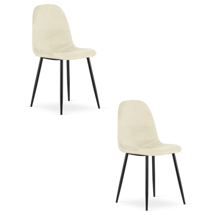 Set di 2 sedie Como in velluto beige con gambe nere