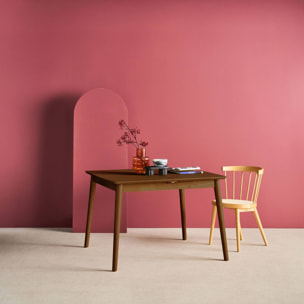 Table à manger rectangulaire extensible bois d'hévéa et placage chêne noyer 4-6 places - 110/140 x 100 x 75 cm - Lina