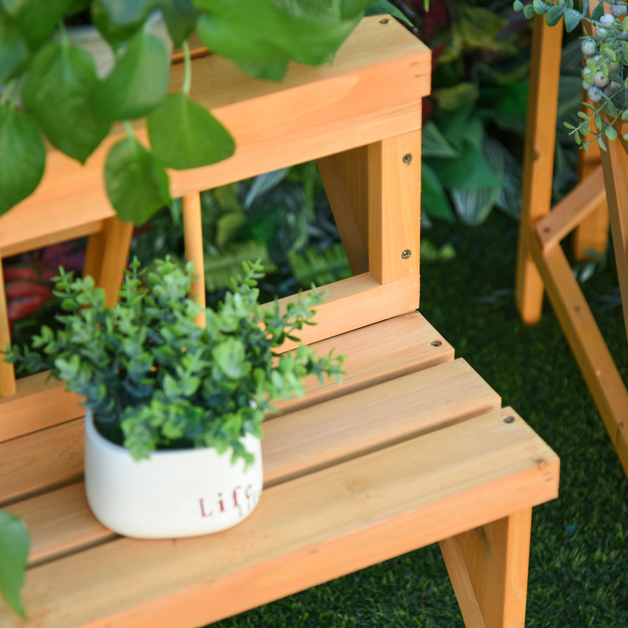 Étagère échelle à fleurs en bois - porte plante bois 4 étagères - bois sapin pré-huilé