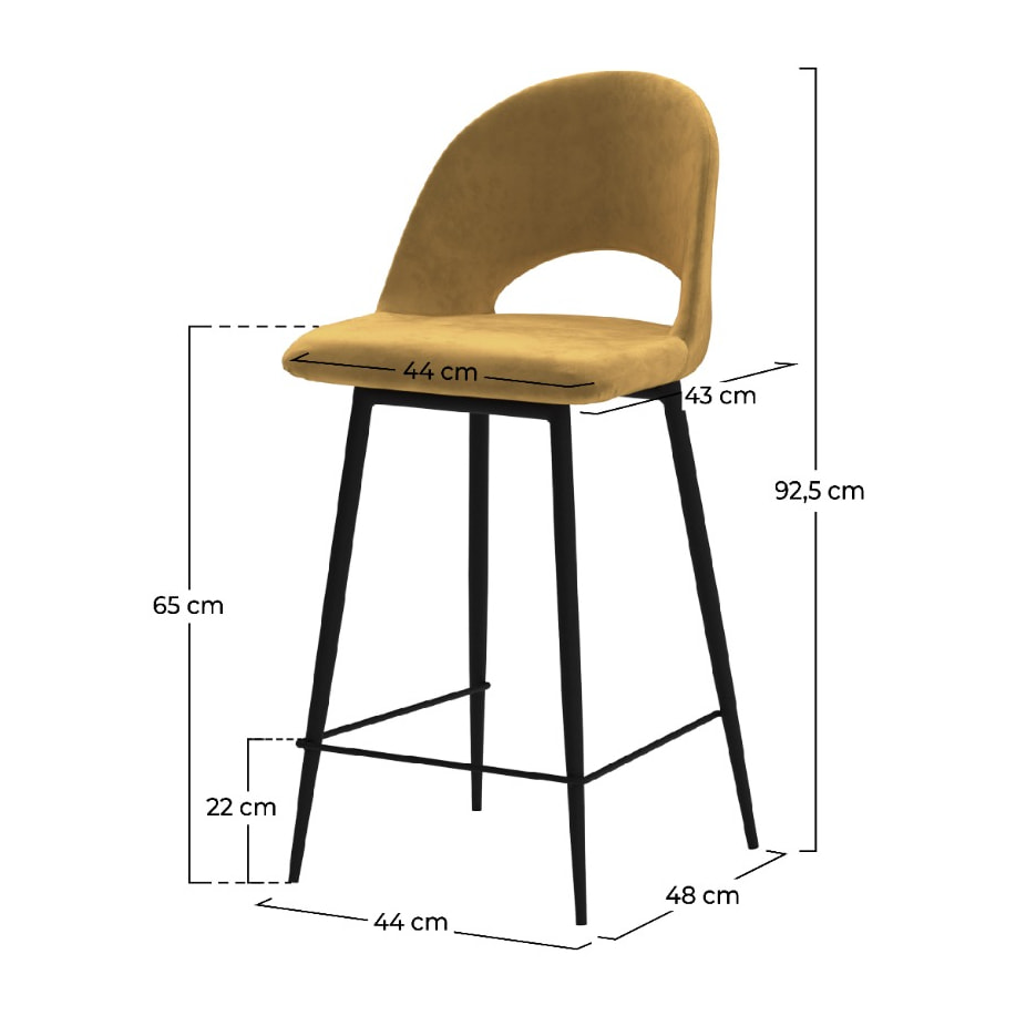 Lot de 2 chaises pour îlot central 65 cm en velours jaune - Pénélope