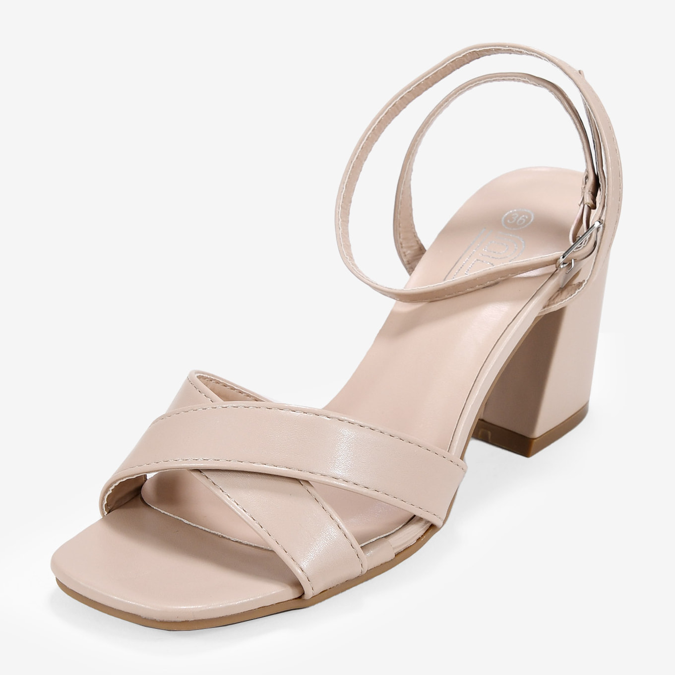 Sandalias de tacón ancho beige mate