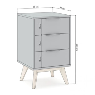 Mesita de noche de 3 cajones y patas en verde salvia y oak soft 40x65,5 cm Numa Verde Salvia - Oak Soft