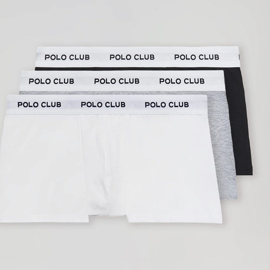 Pack de tres boxers negro,gris y blanco con logotipo Polo Club