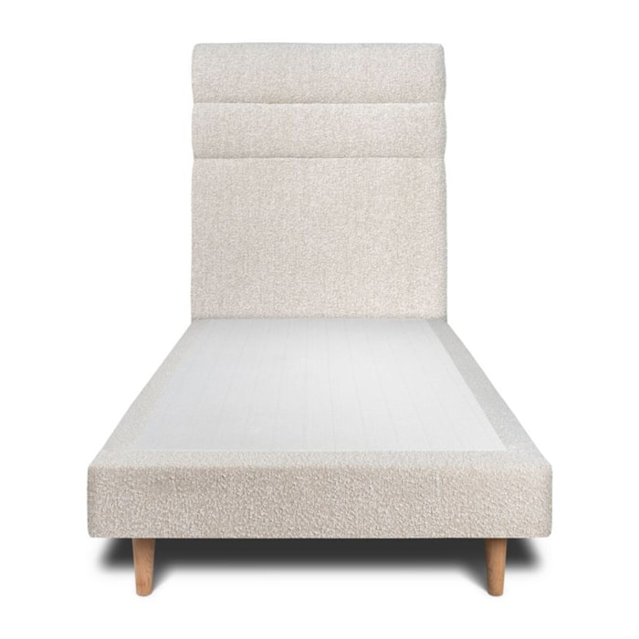 Lit avec tête de lit bandes horizontales bouclette et sommier tapissier Ep14