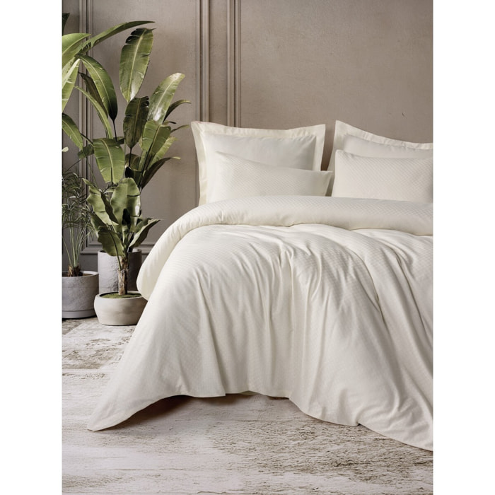 Parure housse de couette et taie(s) d'oreiller coton uni jacquard