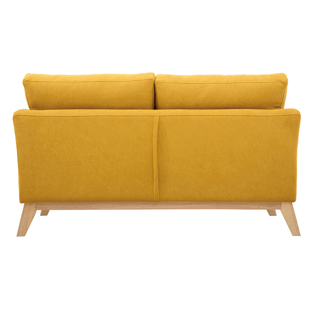 Canapé scandinave déhoussable 2 places en tissu effet velours jaune moutarde et bois clair OSLO