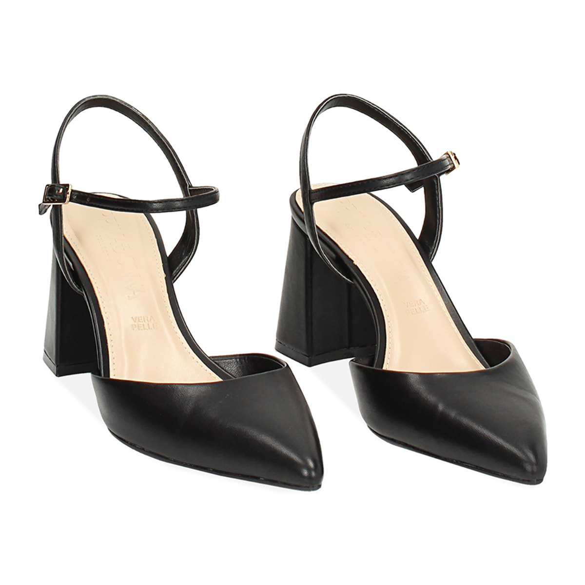 Décolleté slingback donna nere, tacco largo 8 cm