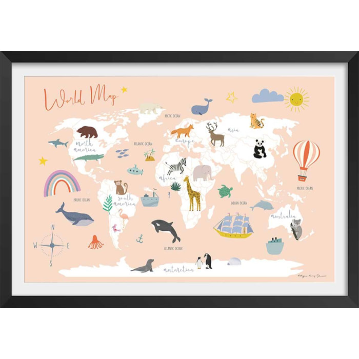 Affiche enfant exploration  Affiche + cadre en bois - Noir