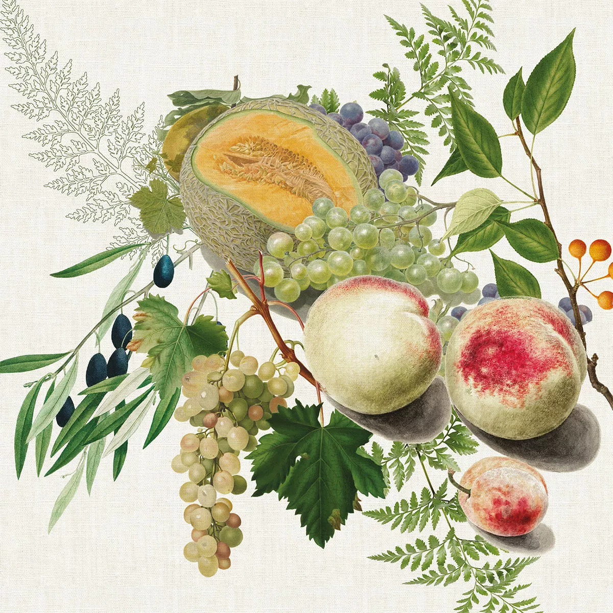 Serviette lin & coton lavé 190 g/m² imprimé multicolore Abondance d'automne naturel