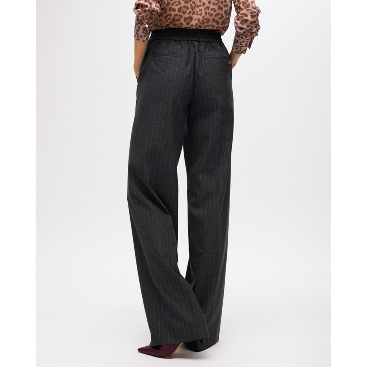 Pantaloni dritti a righe con elastico in vita