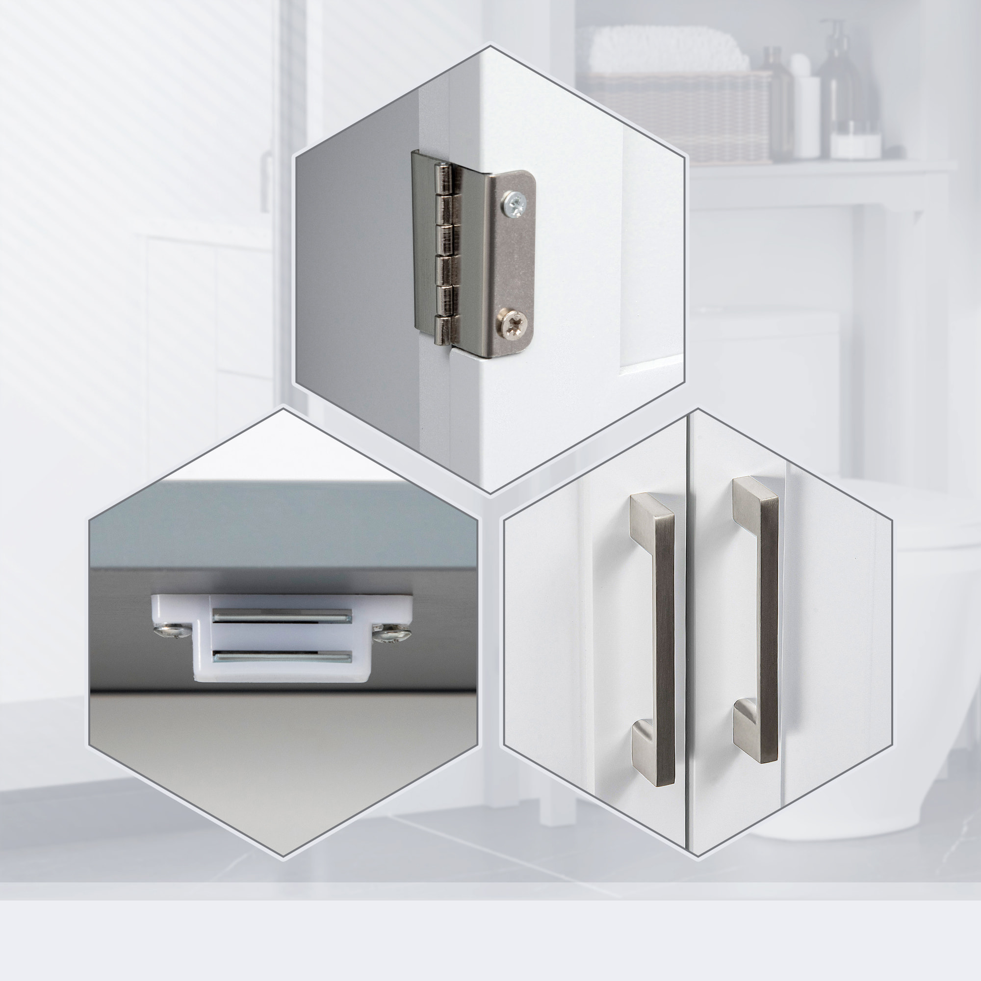 Meuble WC meuble dessus toilettes 2 portes étagère réglable niche dim. 64 x 22 x 165 cm blanc gris