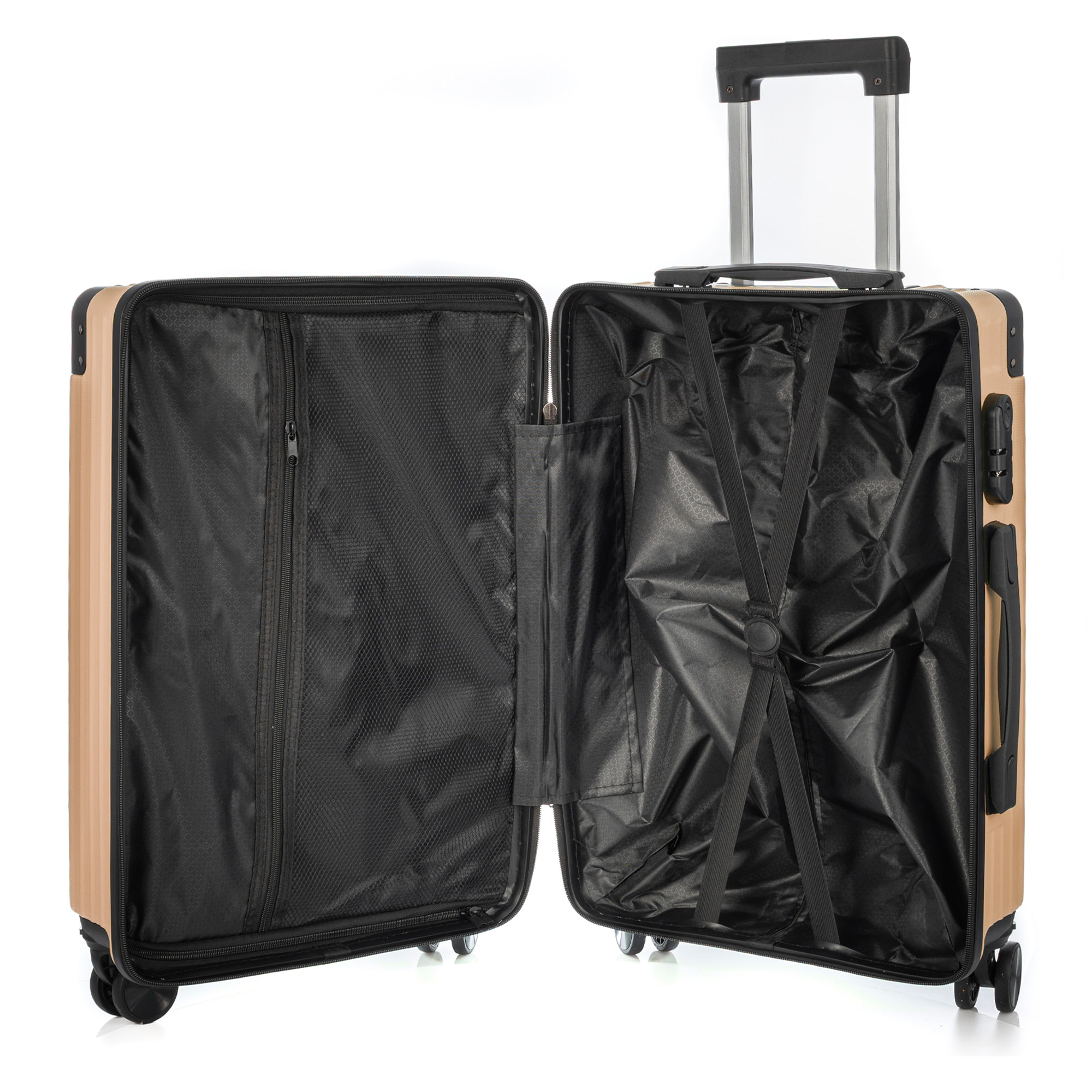 DAM Valigia grande volume trolley rigido ultraleggero, in ABS ad alta resistenza con angoli rinforzati. Chiusura numerica e 4 ruote doppie estraibili e girevoli a 360°. 52x31x78 Cm. Colore: Oro