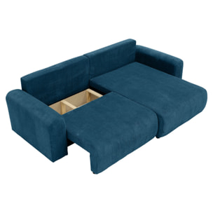Naomi - Canapé d'angle réversible 4 places convertible avec coffre en velours côtelé - Bleu