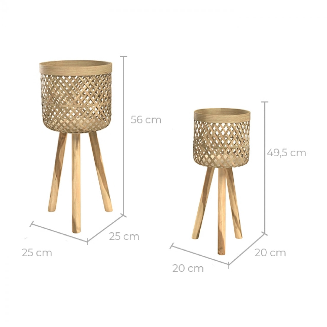 Cache-pot pieds en teck et bambou (lot de 2) - Landi